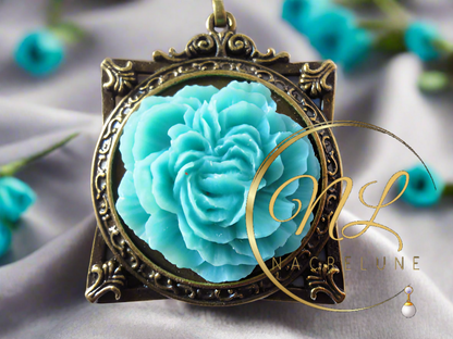 Pendentif cadre avec fleur, bleu turquoise