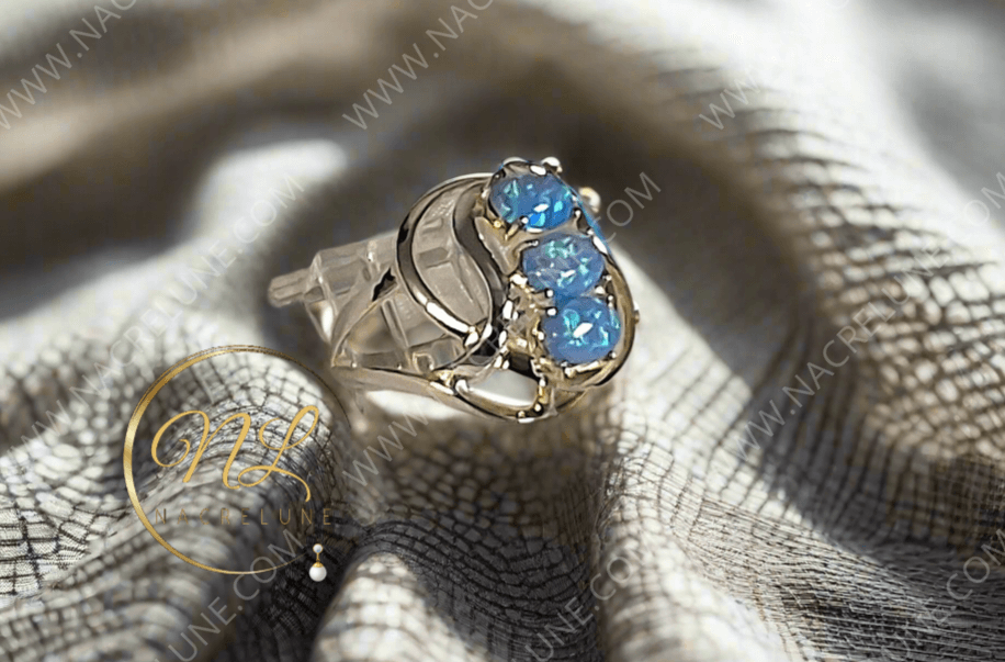 Bague en argent 925 avec opale de feu bleue