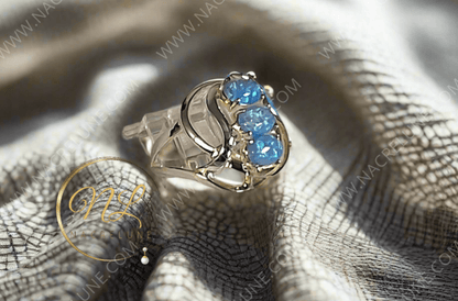 Bague en argent 925 avec opale de feu bleue
