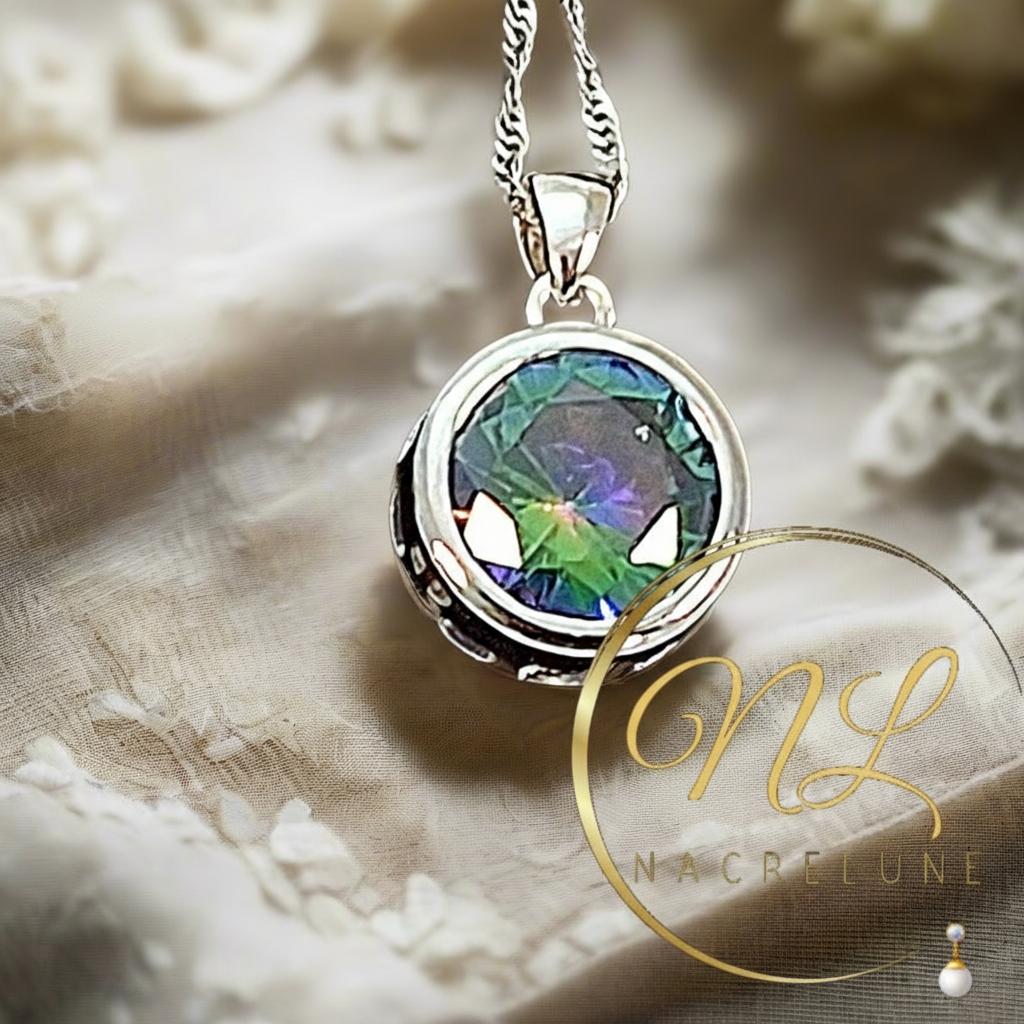 Pendentif en argent avec topaze taillée traitée mystique NACRELUNE pendentif