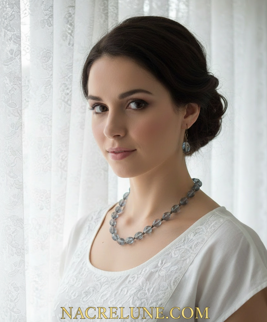 parure en perles de verre bleu nacrelune.com parure