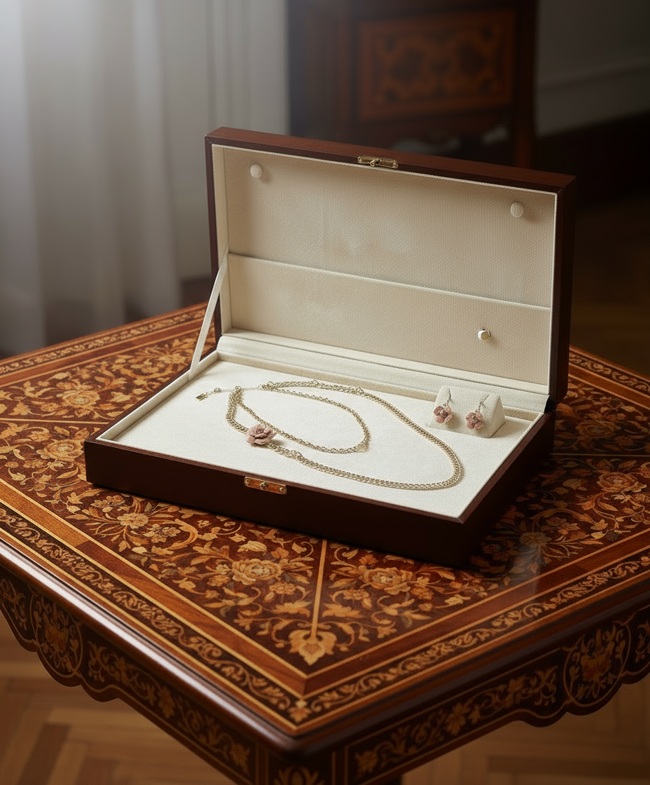 Ensemble fantaisie de style connu avec fleur camelia NACRELUNE parure