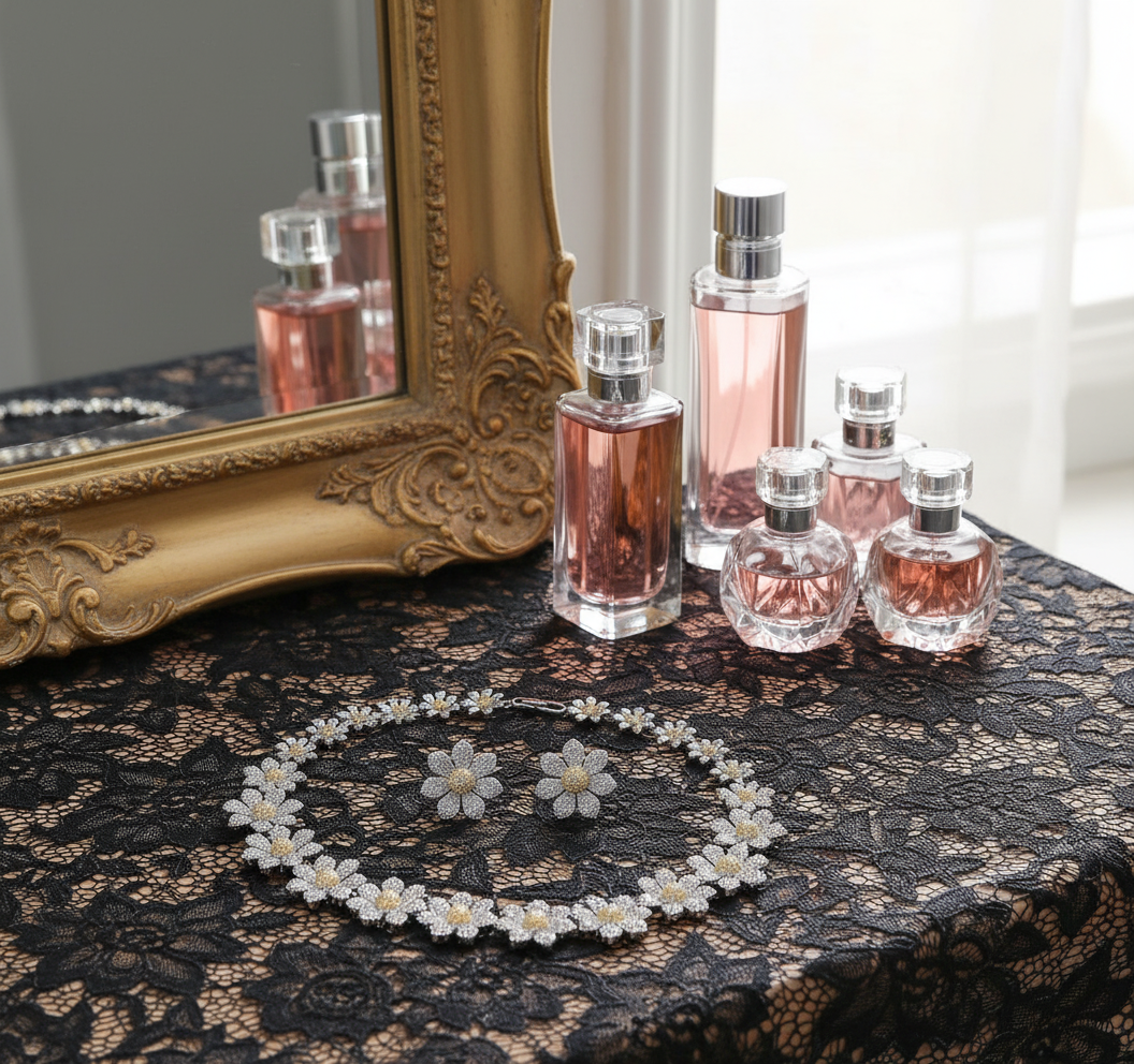 PRE COMMANDE : parure zirconia fleurs NACRELUNE parure