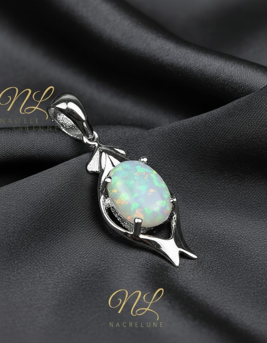 Pendentif en argent avec opale de synthèse NACRELUNE pendentif