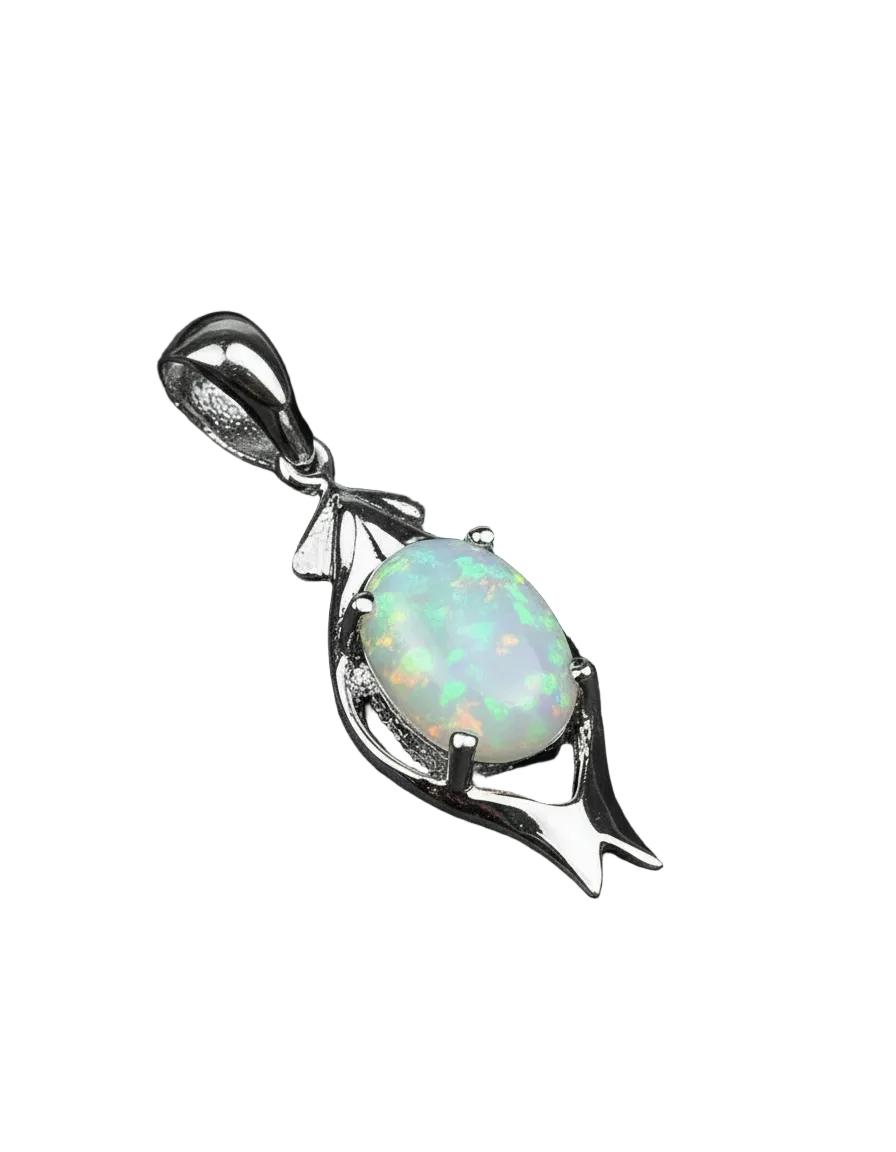 Petit pendentif en argent avec opale de synthèse nacrelune.com pendentif