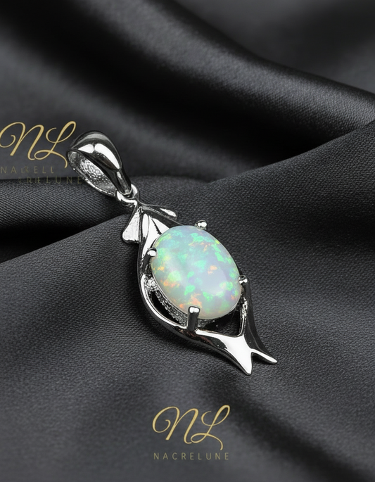 Pendentif en argent avec opale de synthèse NACRELUNE pendentif