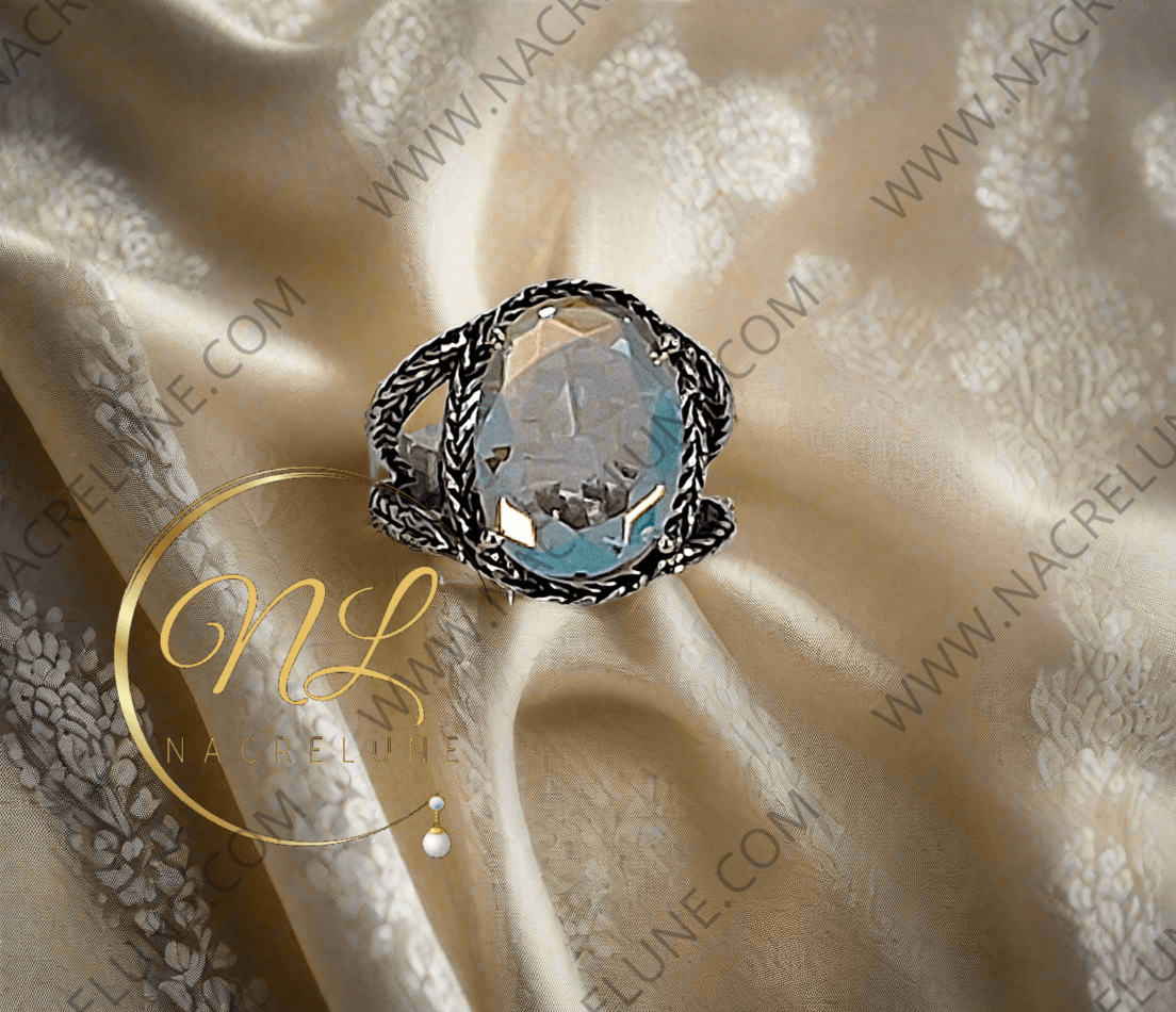 Bague en argent 925 avec topaze traitée mystique multicolore
