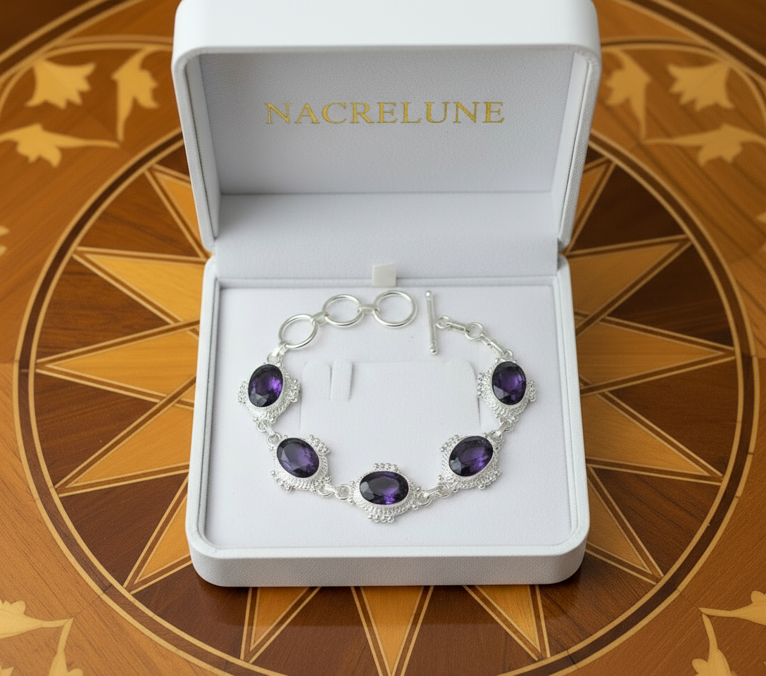 Bracelet en argent avec améthystes taillées (ch pierre 14X10mm) nacrelune.com bracelet