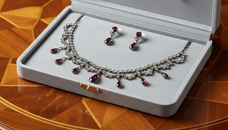 👑Parure en strass rouge et blanc nacrelune.com parure