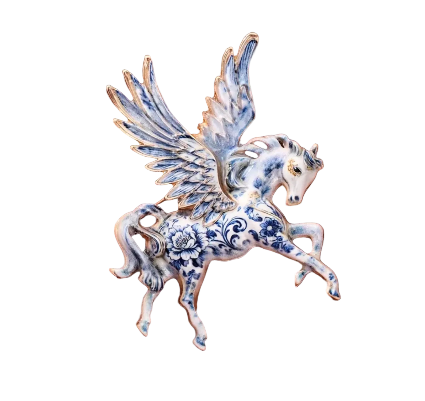 Broche cheval ailé en porcelaine