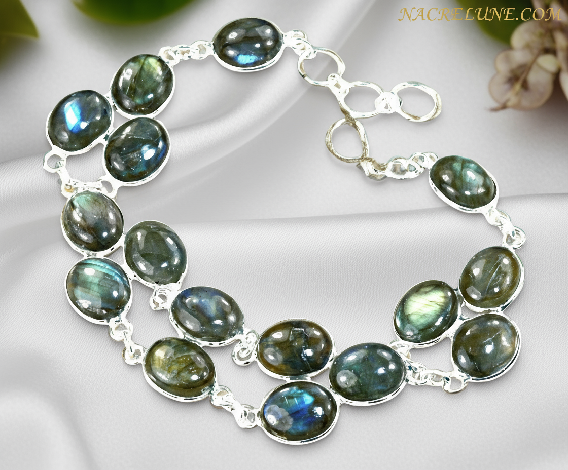 Bracelet en argent avec labradorites NACRELUNE bracelet