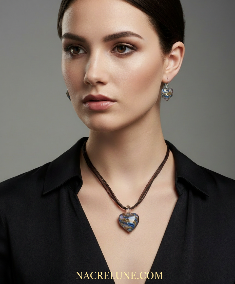 Parure coeurs en verre décoré : choisissez votre couleur nacrelune.com parure