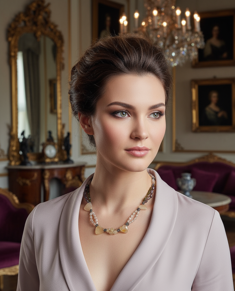 Collier en pierres naturelles coeurs citrines nacrelune.com collier