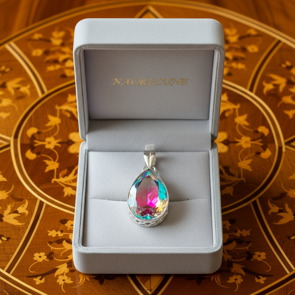 Pendentif en argent 925 avec topaze couleur mystique en forme goutte nacrelune.com pendentif