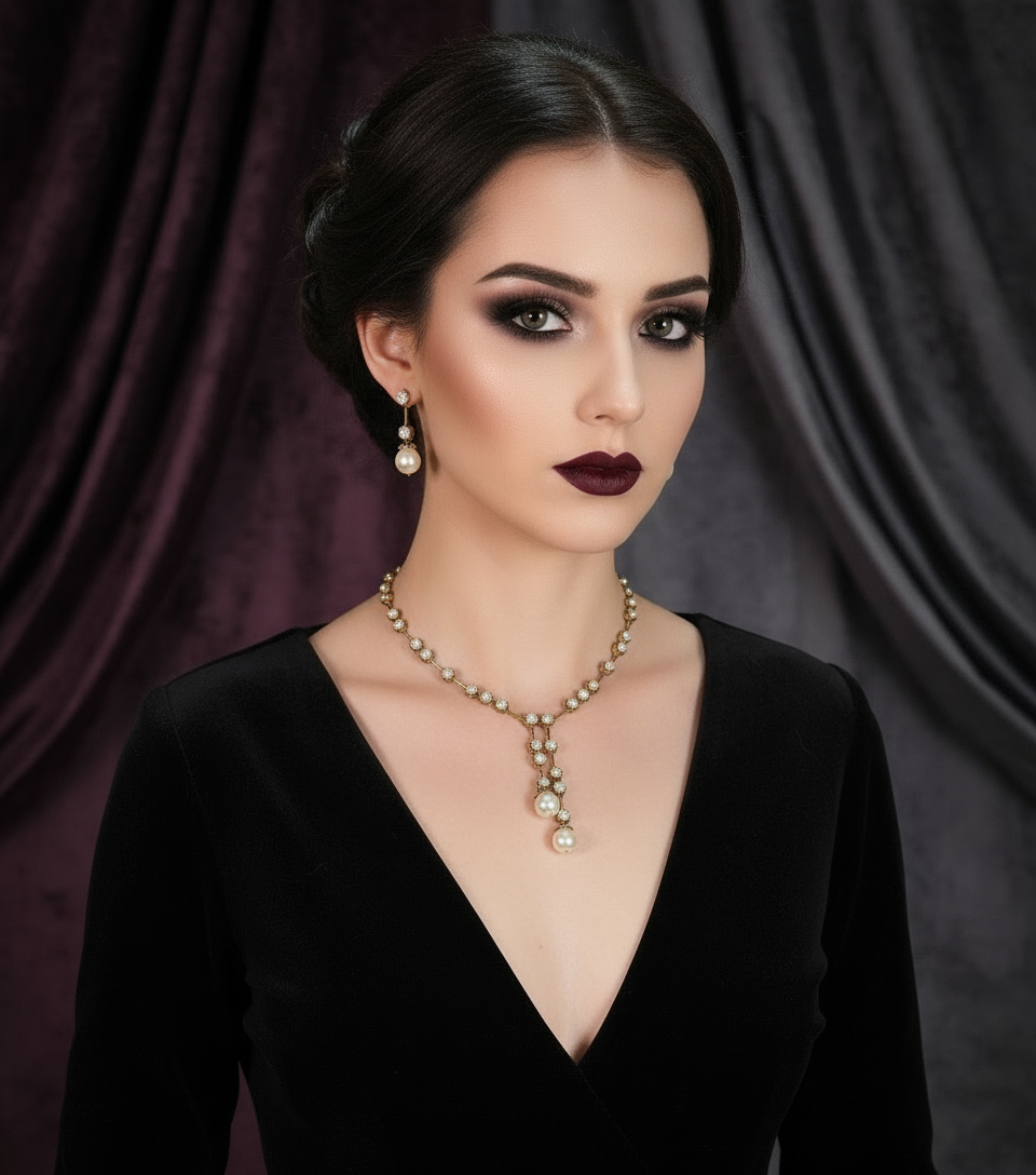 Parure dorée avec grandes perles fantaisie et strass NACRELUNE parure