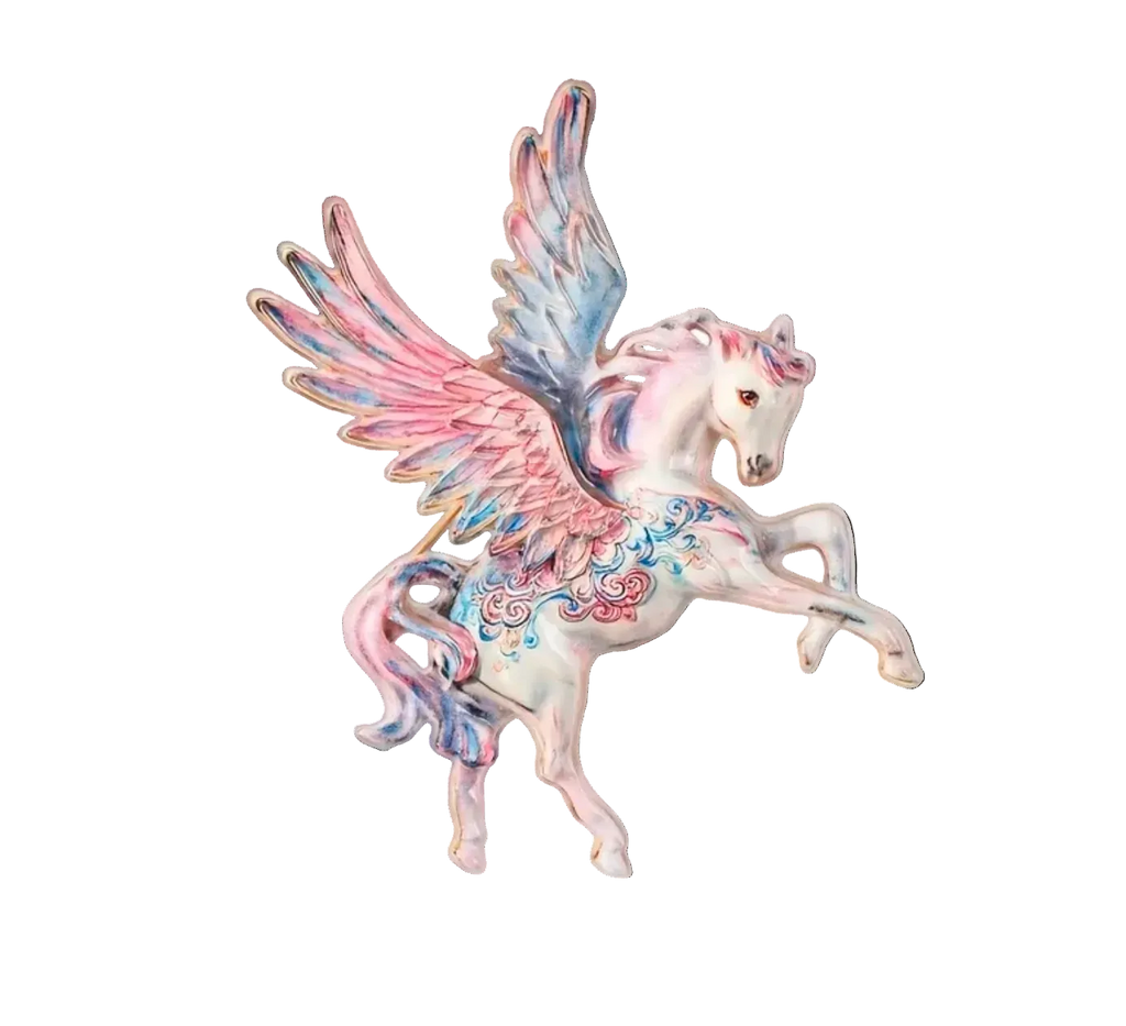 Broche cheval ailé en porcelaine Rose nacrelune.com broche