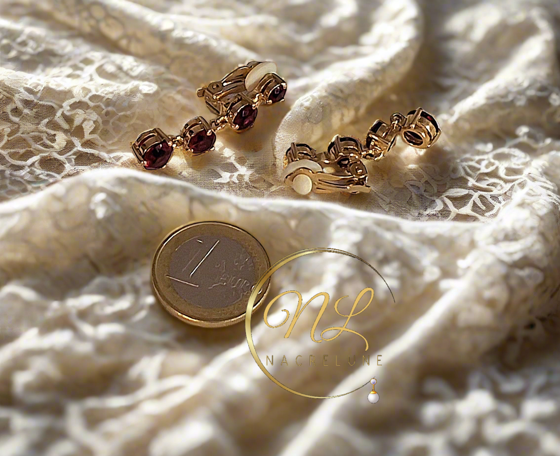 👑Boucles d’oreille clip vintage imitation rubis NACRELUNE