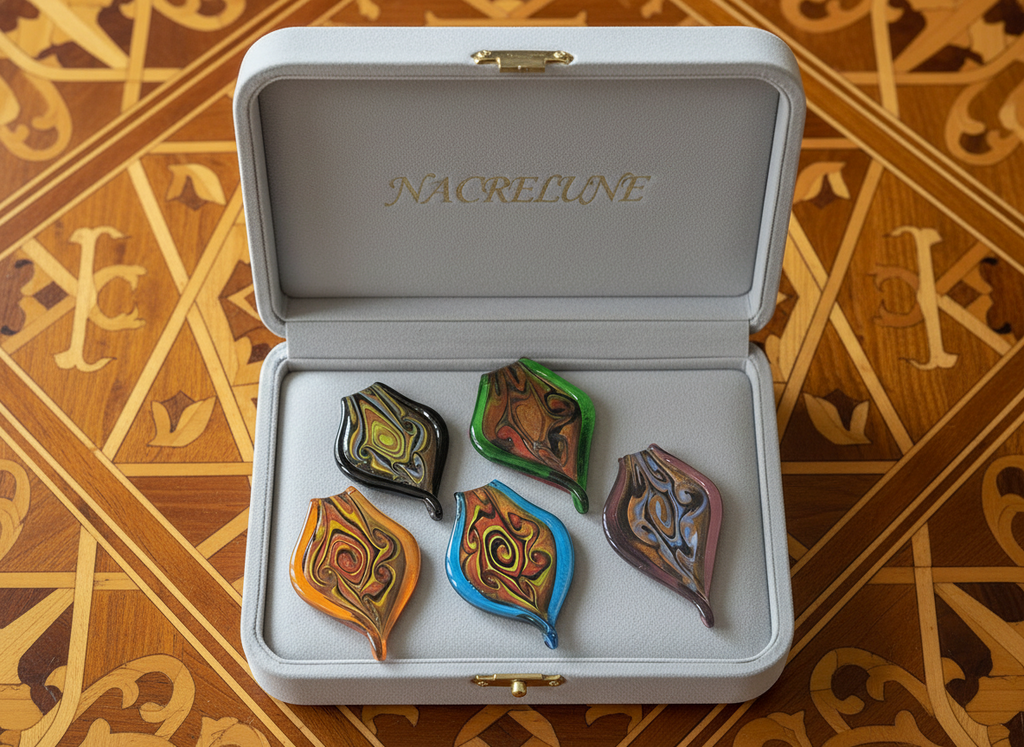 Pendentif en verre artistique en forme de feuille nacrelune.com pendentif