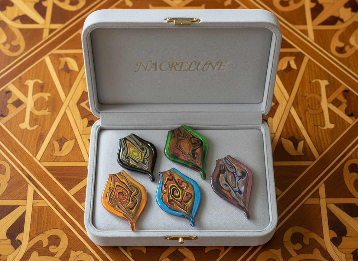 Pendentif en verre artistique en forme de feuille nacrelune.com pendentif