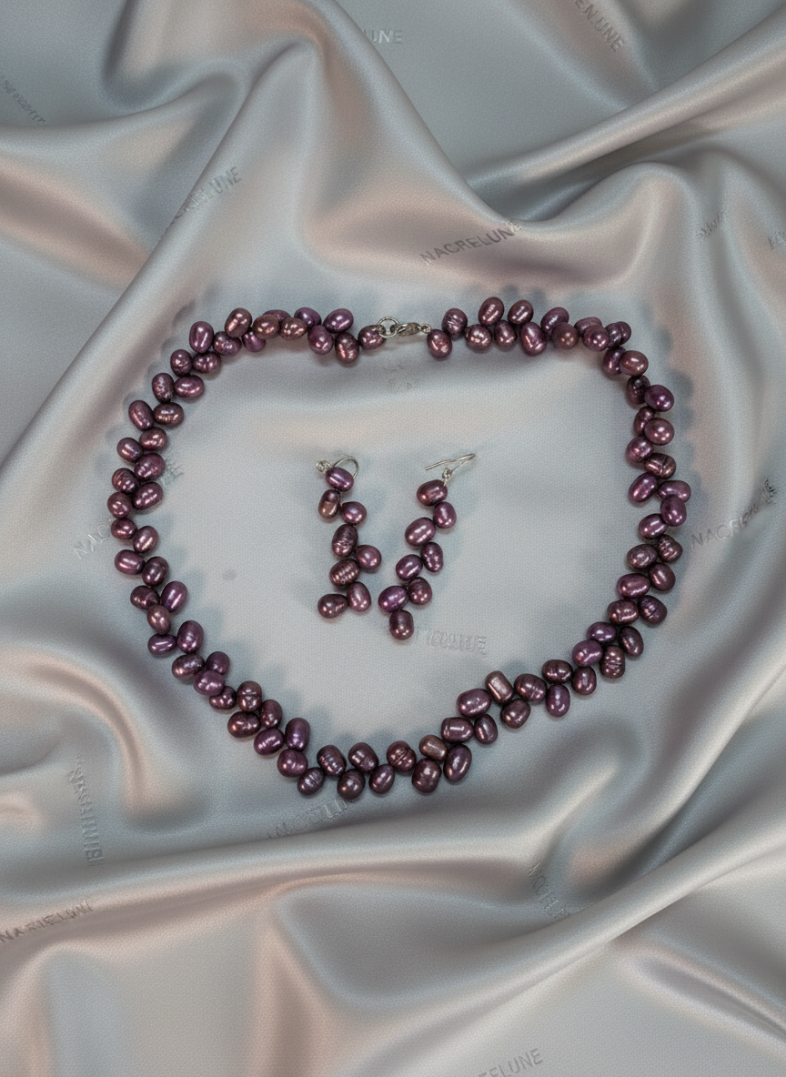 Parure en perles de culture couleur bordeaux NACRELUNE parure