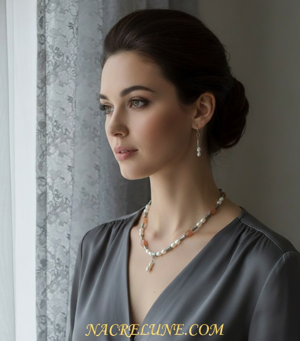 Parure en perles de pierres de lune avec perles de culture NACRELUNE parure