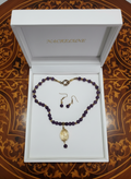 Parure en perles d'améthystes véritable et grande citrine facettée Violet nacrelune.com parure