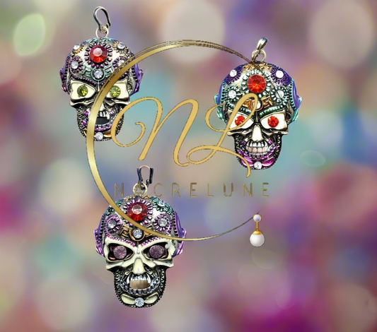🎃Pendentif mexicain ou gothique tête de mort, choisissez la couleur des yeux NACRELUNE collier