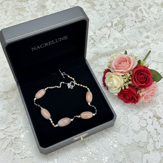 Collier en perles de culture avec grandes agates roses NACRELUNE collier