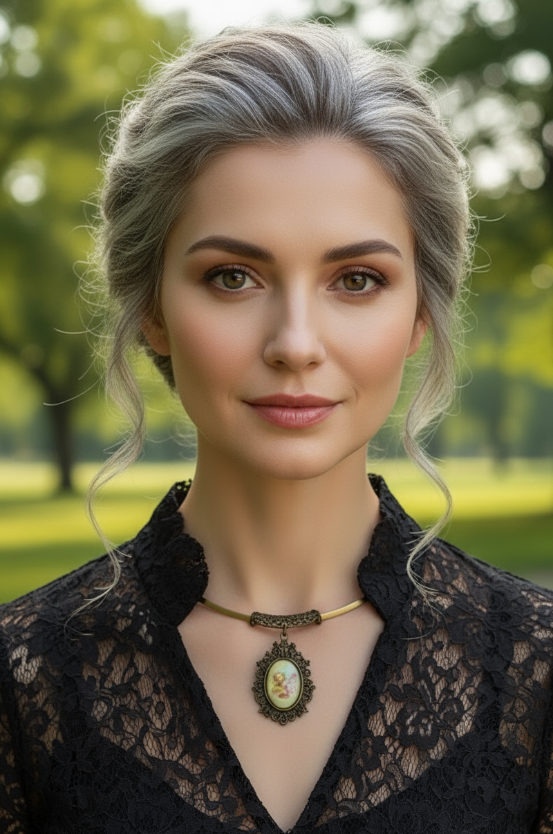 Pendentif camée artisanal avec une fée des fleurs nacrelune.com collier