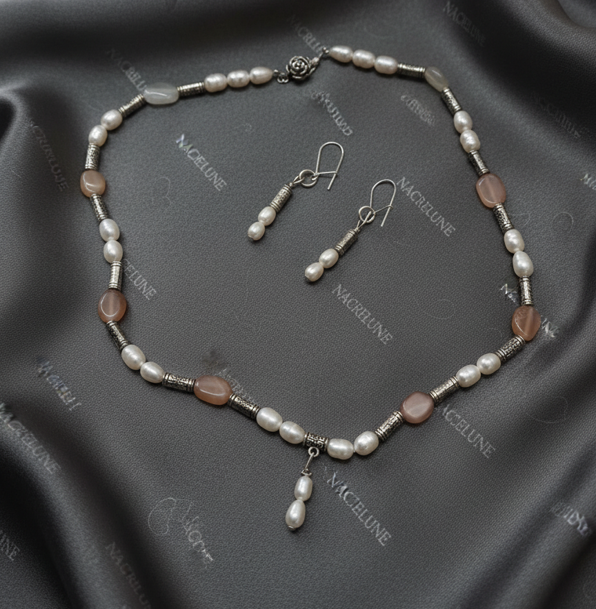 Parure en perles de pierres de lune avec perles de culture nacrelune.com parure