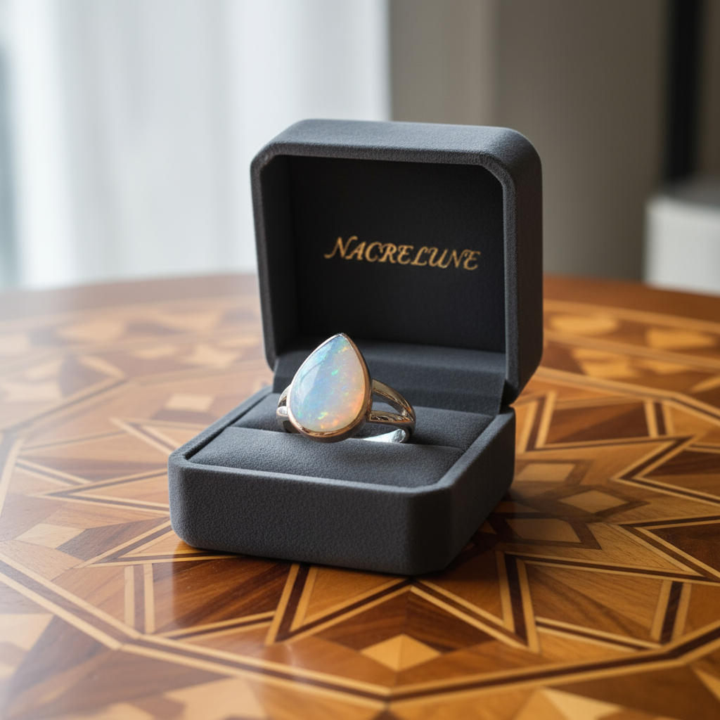 Bague en argent véritable avec magnifique pierre de lune bleue nacrelune.com Bague