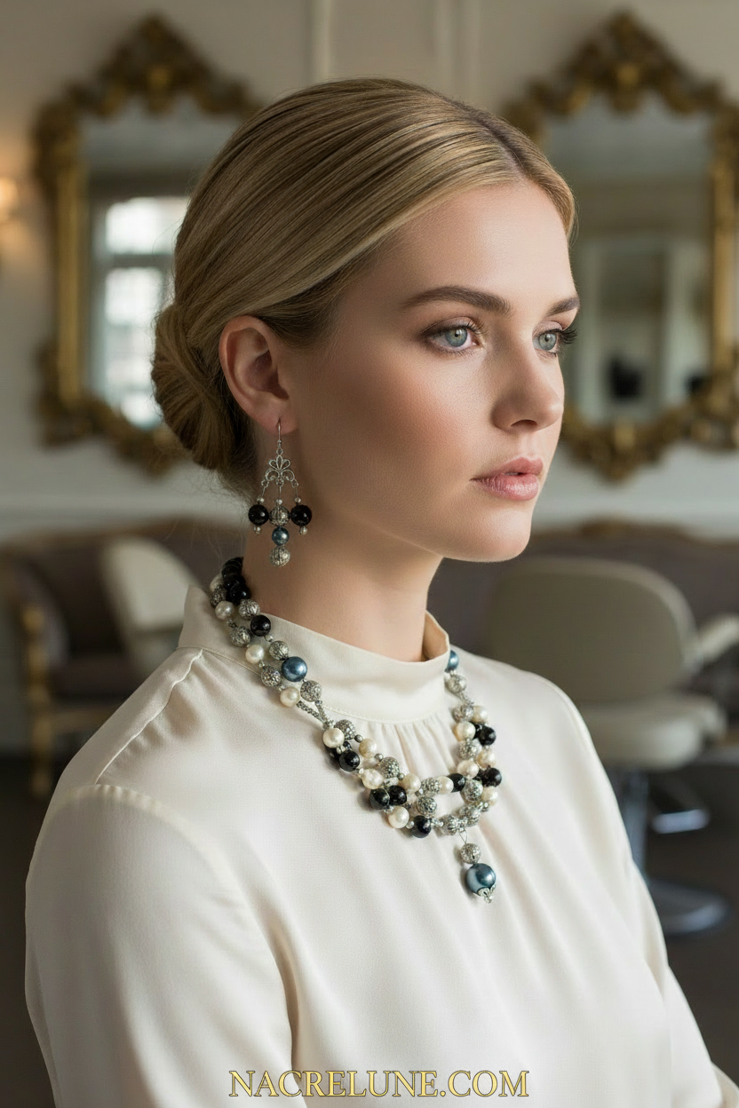 Parure perles de nacre de 3 couleurs nacrelune.com parure