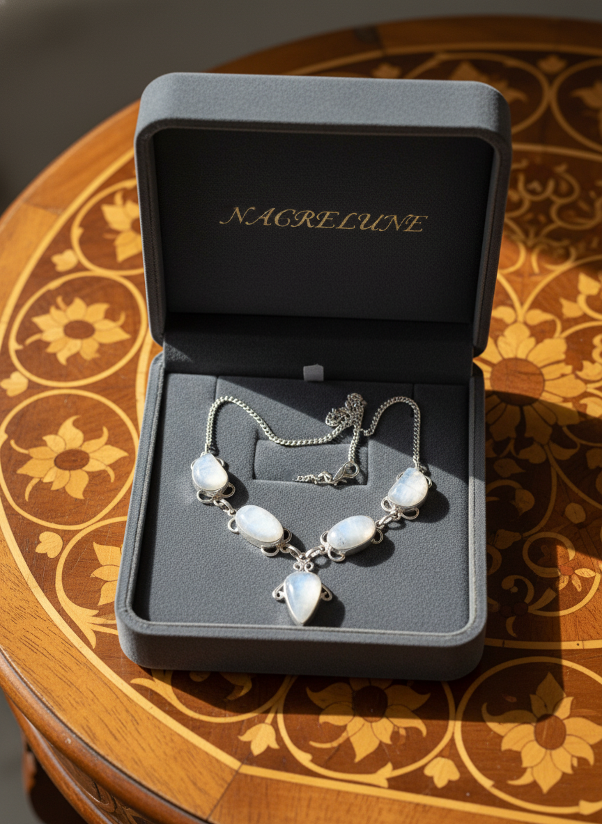Collier en argent et pierres de lune nacrelune.com collier