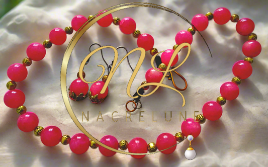 Parure en perles de quartz roses polis