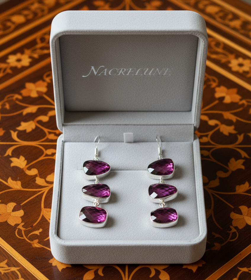 Boucles d'oreille en argent avec topazes mystiques rose-bleu nacrelune.com boucles d'oreille
