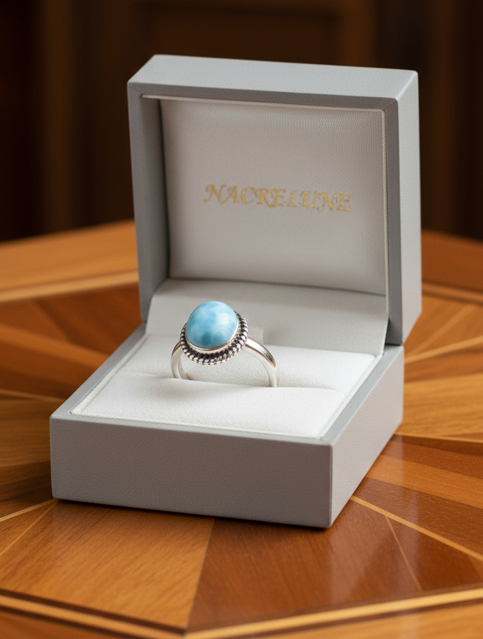 Bague en argent 925 et pierre larimar 60 nacrelune.com Bague