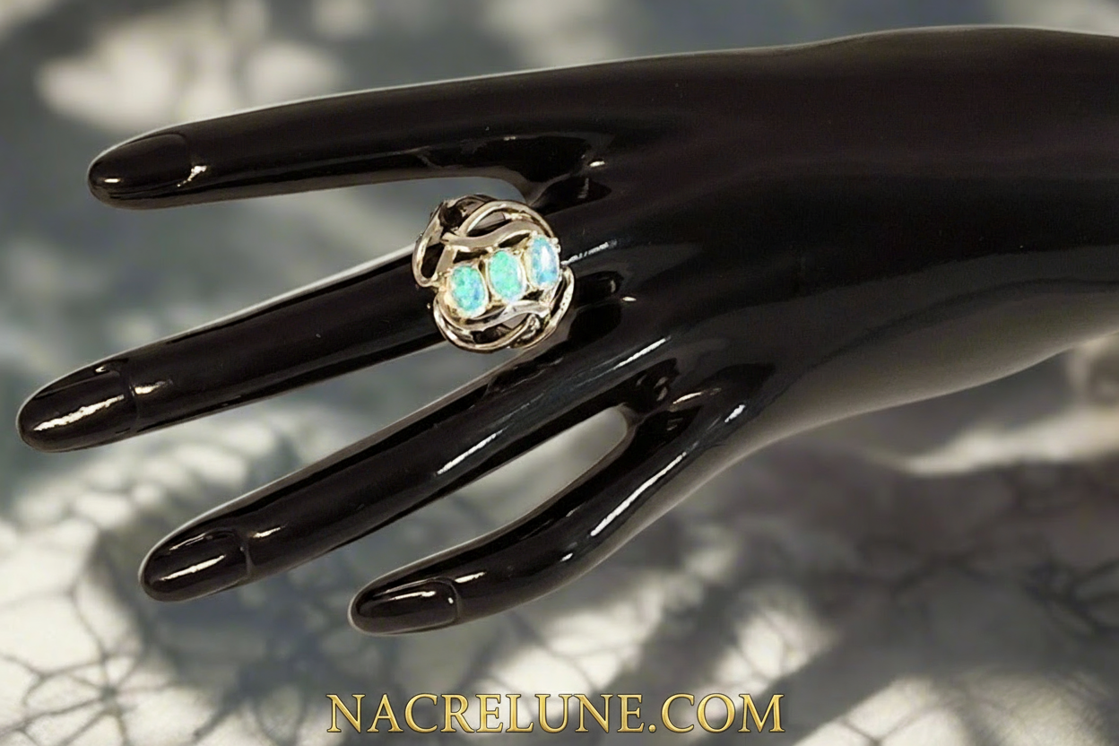 Bague en argent 925 avec opale de feu bleue NACRELUNE Bague