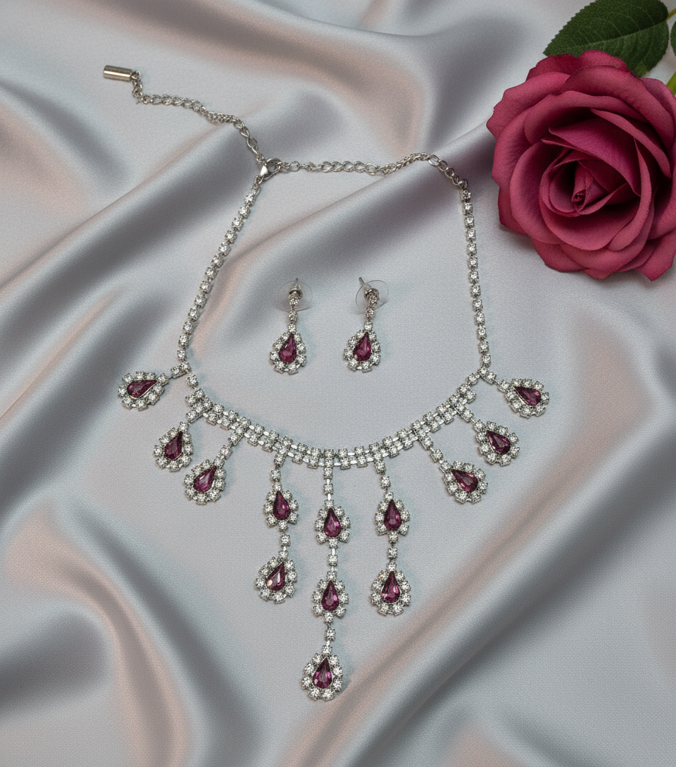 👑Parure vintage aux strass roses nacrelune.com parure