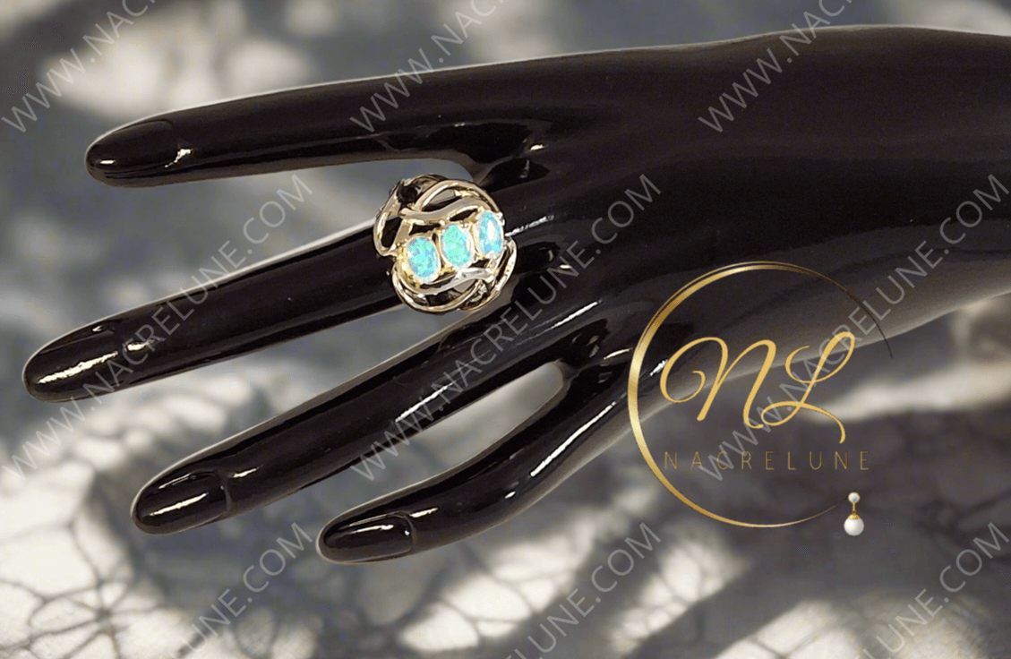 Bague en argent 925 avec opale de feu bleue