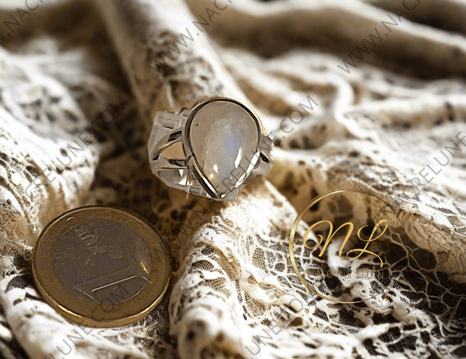 Bague en argent véritable avec magnifique pierre de lune bleue