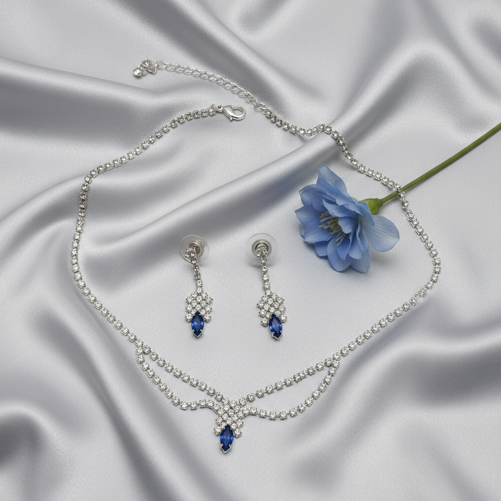 👑Parure en strass bleu et blanc nacrelune.com parure
