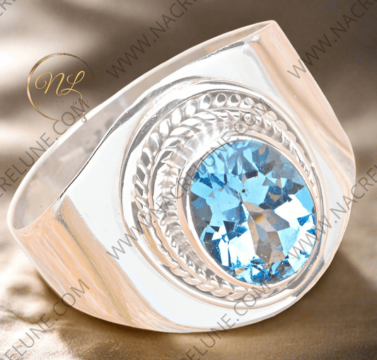 Bague en argent 925 avec topaze bleue