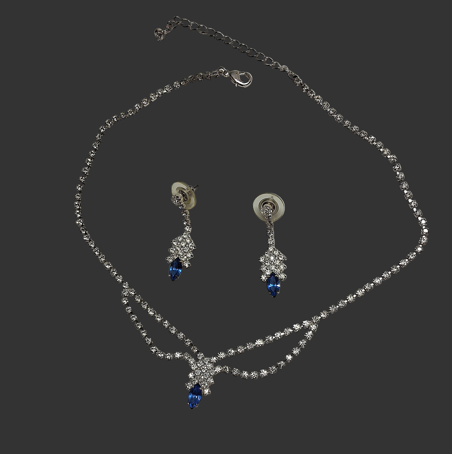 🎃👑Petite parure en strass avec pierre bleue NACRELUNE parure