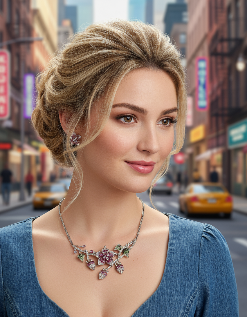 Parure en strass rose en forme de fleurs NACRELUNE parure