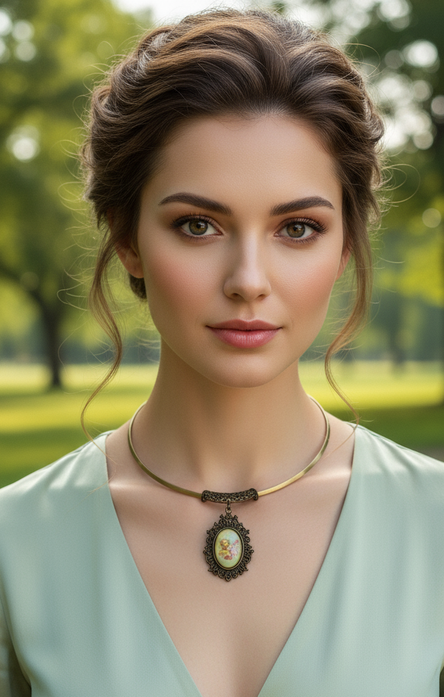 Pendentif camée artisanal avec une fée des fleurs nacrelune.com collier