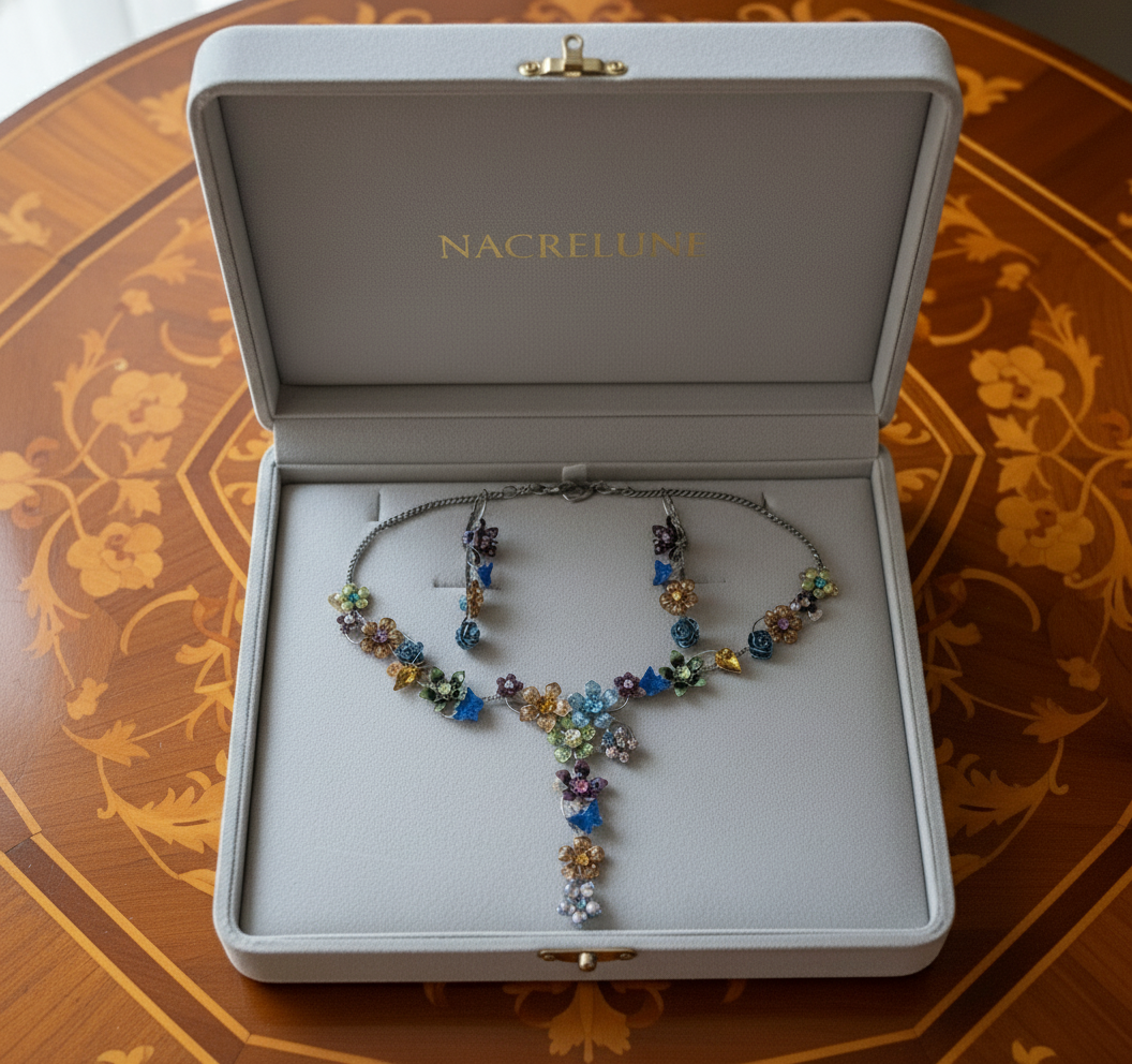 Parure fantaisie petites fleurs colorées nacrelune.com parure