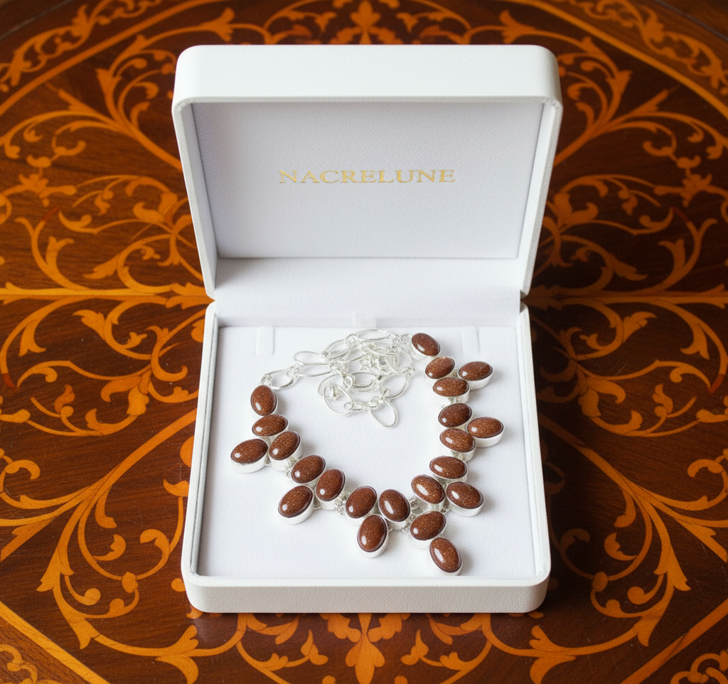 Collier en argent 925 avec pierres de soleil nacrelune.com collier
