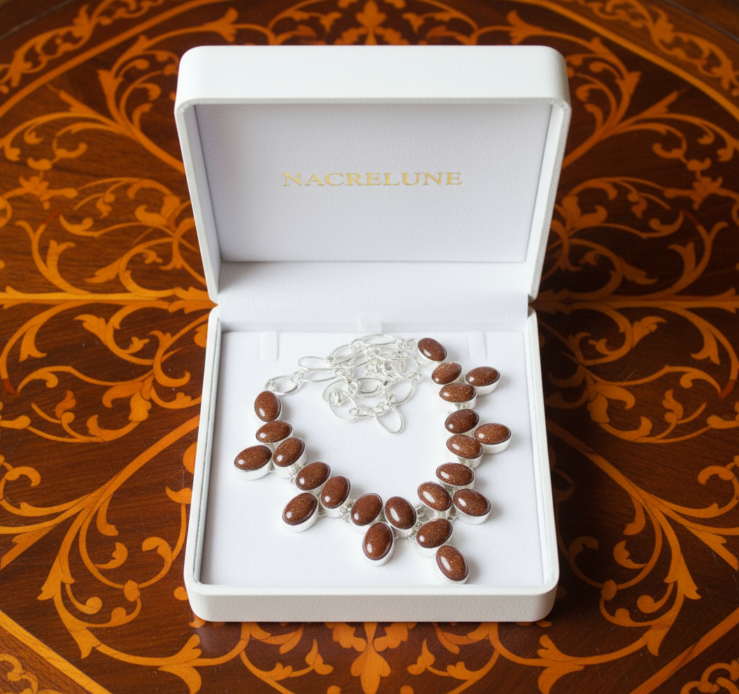 Collier en argent 925 avec pierres de soleil nacrelune.com collier