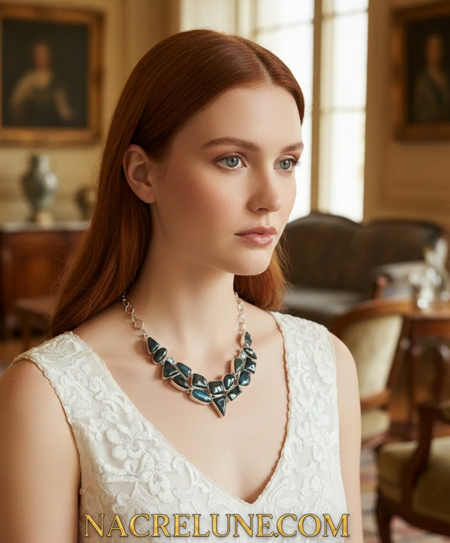 Collier en argent 925 et agates vertes indiennes NACRELUNE collier