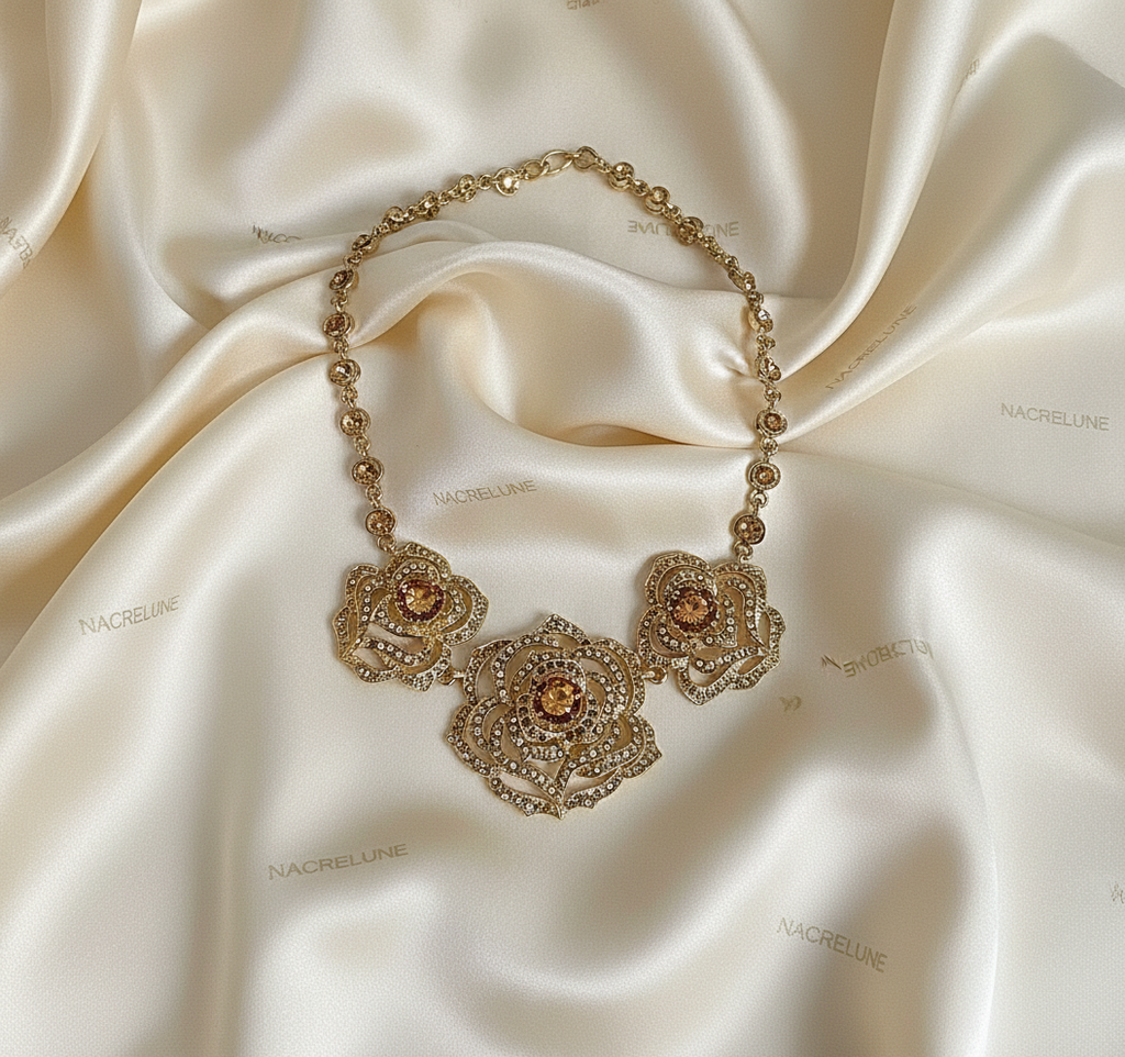 Collier en strass forme fleurs nacrelune.com collier